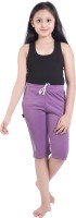 Red Ring Capri For Girls Solid Cotton Blend(Purple)