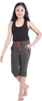 Red Ring Capri For Girls Solid Cotton Blend(Grey)