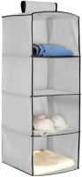 View HOKIPO Hanging 4-Shelf Closet Cloth Organizer Cotton Collapsible Wardrobe(Finish Color - Grey) Furniture (HOKIPO)