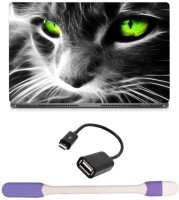 Skin Yard Green Cat Eyes Laptop Skin -14.1 Inch with USB LED Light & OTG Cable (Assorted) Combo Set   Laptop Accessories  (Skin Yard)