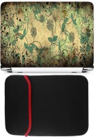 FineArts Green Floral Design Laptop Skin with Reversible Laptop Sleeve Combo Set   Laptop Accessories  (FineArts)