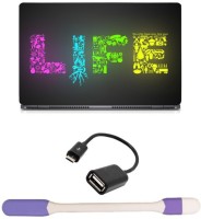 Skin Yard Live Your Life Typography Sparkle Laptop Skin -14.1 Inch with USB LED Light & OTG Cable (Assorted) Combo Set   Laptop Accessories  (Skin Yard)