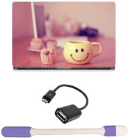 Skin Yard Smiley Cup With Cup Cake Sparkle Laptop Skin -14.1 Inch with USB LED Light & OTG Cable (Assorted) Combo Set   Laptop Accessories  (Skin Yard)