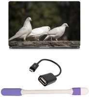 Skin Yard White Dove Birds Sparkle Laptop Skin -14.1 Inch with USB LED Light & OTG Cable (Assorted) Combo Set   Laptop Accessories  (Skin Yard)