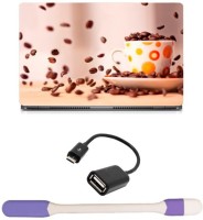 Skin Yard Coffe Bean Cup Sauccer Sparkle Laptop Skin with USB LED Light & OTG Cable - 15.6 Inch Combo Set   Laptop Accessories  (Skin Yard)