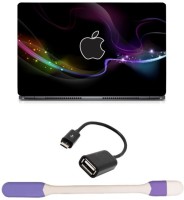 Skin Yard White Outline Apple Logo Abstract Laptop Skin -14.1 Inch with USB LED Light & OTG Cable (Assorted) Combo Set   Laptop Accessories  (Skin Yard)