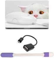 Skin Yard Golden Eye Cat Seen Mouse Sparkle Laptop Skin -14.1 Inch with USB LED Light & OTG Cable (Assorted) Combo Set   Laptop Accessories  (Skin Yard)