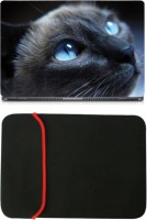 Skin Yard Cat With Blue Eyes Laptop Skin with Reversible Laptop Sleeve - 15.6 Inch Combo Set   Laptop Accessories  (Skin Yard)