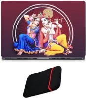 Skin Yard Radha Krishna Red Laptop Skin/Decal with Reversible Laptop Sleeve - 14.1 Inch Combo Set   Laptop Accessories  (Skin Yard)