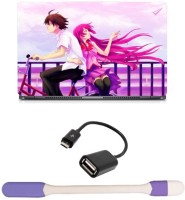 Skin Yard Anime Lovers on Cycle Laptop Skin -14.1 Inch with USB LED Light & OTG Cable (Assorted) Combo Set   Laptop Accessories  (Skin Yard)