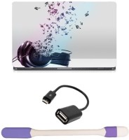 Skin Yard Headphone Flying Music Particals Sparkle Laptop Skin -14.1 Inch with USB LED Light & OTG Cable (Assorted) Combo Set   Laptop Accessories  (Skin Yard)