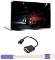 Skin Yard Red Car in Night Laptop Skin -14.1 Inch with USB LED Light & OTG Cable (Assorted) Combo Set   Laptop Accessories  (Skin Yard)