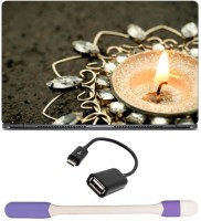 Skin Yard Elegant Candle With Black Glitter Laptop Skin -14.1 Inch with USB LED Light & OTG Cable (Assorted) Combo Set   Laptop Accessories  (Skin Yard)