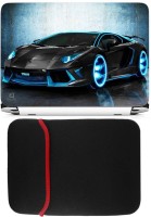FineArts Blue Wheels Laptop Skin with Reversible Laptop Sleeve Combo Set   Laptop Accessories  (FineArts)