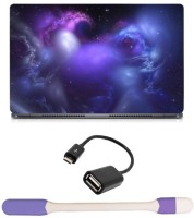 Skin Yard Purple Outer Space Stars Laptop Skin -14.1 Inch with USB LED Light & OTG Cable (Assorted) Combo Set   Laptop Accessories  (Skin Yard)