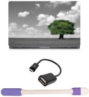 Skin Yard Green Tree In Grey Blackground Sparkle Laptop Skin -14.1 Inch with USB LED Light & OTG Cable (Assorted) Combo Set   Laptop Accessories  (Skin Yard)