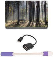 Skin Yard Sun Rays in Forest Laptop Skin -14.1 Inch with USB LED Light & OTG Cable (Assorted) Combo Set   Laptop Accessories  (Skin Yard)