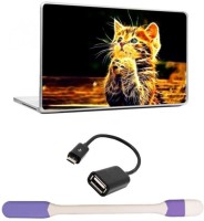 Skin Yard 3D Yellow Kitten Laptop Skin -14.1 Inchs with USB LED Light & OTG Cable (Assorted) Combo Set   Laptop Accessories  (Skin Yard)