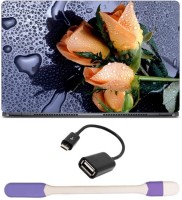 Skin Yard Rose Flower with Drops Laptop Skin -14.1 Inch with USB LED Light & OTG Cable (Assorted) Combo Set   Laptop Accessories  (Skin Yard)