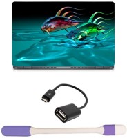 Skin Yard 3D Fish Facebook Cover Laptop Skin -14.1 Inch with USB LED Light & OTG Cable (Assorted) Combo Set   Laptop Accessories  (Skin Yard)
