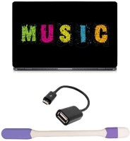Skin Yard Colourful Music Words Sparkle Laptop Skin -14.1 Inch with USB LED Light & OTG Cable (Assorted) Combo Set   Laptop Accessories  (Skin Yard)