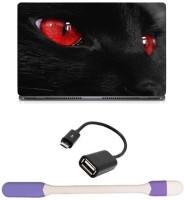 Skin Yard Red Eye Cat Laptop Skin -14.1 Inch with USB LED Light & OTG Cable (Assorted) Combo Set   Laptop Accessories  (Skin Yard)