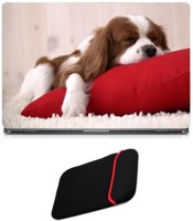 Skin Yard Dog Sleep Red Pillow Laptop Skin with Reversible Laptop Sleeve - 14.1 Inch Combo Set   Laptop Accessories  (Skin Yard)
