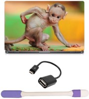 Skin Yard Cute Hairless Monkey Laptop Skin -14.1 Inch with USB LED Light & OTG Cable (Assorted) Combo Set   Laptop Accessories  (Skin Yard)