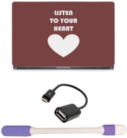 Skin Yard Listen to Your Heart Sparkle Laptop Skin -14.1 Inch with USB LED Light & OTG Cable (Assorted) Combo Set   Laptop Accessories  (Skin Yard)