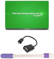 Skin Yard Best is You Green Background Sparkle Laptop Skin -14.1 Inch with USB LED Light & OTG Cable (Assorted) Combo Set   Laptop Accessories  (Skin Yard)