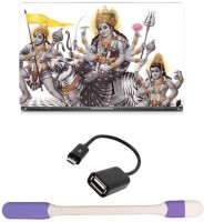 Skin Yard Maa Durga with Hanuman Laptop Skin -14.1 Inch with USB LED Light & OTG Cable (Assorted) Combo Set   Laptop Accessories  (Skin Yard)