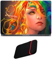 Skin Yard Rainbow Hair Art Girl Potrait Laptop Skin with Reversible Laptop Sleeve - 14.1 Inch Combo Set   Laptop Accessories  (Skin Yard)