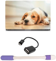 Skin Yard Beagle Dog On Floor Sparkle Laptop Skin -14.1 Inch with USB LED Light & OTG Cable (Assorted) Combo Set   Laptop Accessories  (Skin Yard)