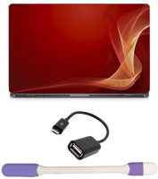 Skin Yard Red Curves Abstract Laptop Skin -14.1 Inch with USB LED Light & OTG Cable (Assorted) Combo Set   Laptop Accessories  (Skin Yard)