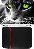 FineArts Green Cat Eye Laptop Skin with Reversible Laptop Sleeve Combo Set   Laptop Accessories  (FineArts)