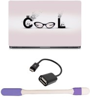 Skin Yard Be Cool Eye Glasses Abstract Sparkle Laptop Skin -14.1 Inch with USB LED Light & OTG Cable (Assorted) Combo Set   Laptop Accessories  (Skin Yard)