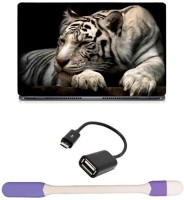 Skin Yard Sleeping White Tiger Sparkle Laptop Skin -14.1 Inch with USB LED Light & OTG Cable (Assorted) Combo Set   Laptop Accessories  (Skin Yard)