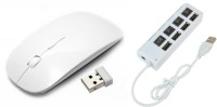 View NewveZ Individual Power Switch 4 Port USB Hub With Ultra Slim Wireless Mouse White Combo Set Laptop Accessories Price Online(NewveZ)