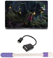 Skin Yard Cute Girl in Fantasy Forest Laptop Skin with USB LED Light & OTG Cable - 15.6 Inch Combo Set   Laptop Accessories  (Skin Yard)