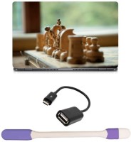 Skin Yard Wooden Chess Pawns Sparkle Laptop Skin -14.1 Inch with USB LED Light & OTG Cable (Assorted) Combo Set   Laptop Accessories  (Skin Yard)