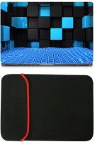 Skin Yard Black Blue Box Laptop Skin/Decal with Reversible Laptop Sleeve - 14.1 Inch Combo Set   Laptop Accessories  (Skin Yard)