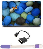 Skin Yard Cute Orange Butterfly On Blue Stones Laptop Skin -14.1 Inch with USB LED Light & OTG Cable (Assorted) Combo Set   Laptop Accessories  (Skin Yard)