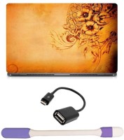 Skin Yard Flower Abstract Golden Background Laptop Skin -14.1 Inch with USB LED Light & OTG Cable (Assorted) Combo Set   Laptop Accessories  (Skin Yard)