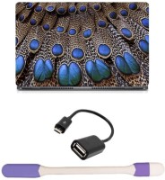 Skin Yard Peacock Feather Laptop Skin -14.1 Inch with USB LED Light & OTG Cable (Assorted) Combo Set   Laptop Accessories  (Skin Yard)