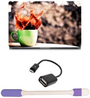 Skin Yard Coffee Splash Photography Sparkle Laptop Skin with USB LED Light & OTG Cable - 15.6 Inch Combo Set   Laptop Accessories  (Skin Yard)