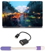 Skin Yard Glass Rain Raindrops Laptop Skin -14.1 Inch with USB LED Light & OTG Cable (Assorted) Combo Set   Laptop Accessories  (Skin Yard)