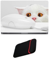 Skin Yard Golden Eye Cat Seen Mouse Sparkle Laptop Skin with Reversible Laptop Sleeve - 14.1 Inch Combo Set   Laptop Accessories  (Skin Yard)