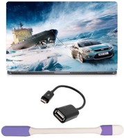 Skin Yard Beautiful Car Pull Ship Laptop Skin -14.1 Inch with USB LED Light & OTG Cable (Assorted) Combo Set   Laptop Accessories  (Skin Yard)