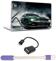 Skin Yard Awesome Green Tech Car Laptop Skin -14.1 Inchs with USB LED Light & OTG Cable (Assorted) Combo Set   Laptop Accessories  (Skin Yard)
