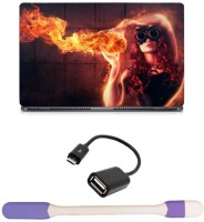 Skin Yard Girl Fire Glasses Abstract Laptop Skin -14.1 Inch with USB LED Light & OTG Cable (Assorted) Combo Set   Laptop Accessories  (Skin Yard)